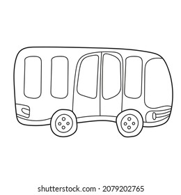 Simple coloring page. Funny bus cartoon. Outlined vehicle with black stroke. Page to be colored.