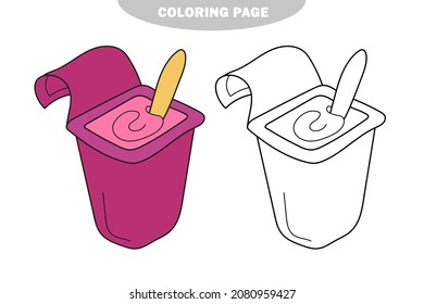 Simple coloring page. Funny Yogurt to be colored, the coloring book for preschool kids with easy gaming level. Color and black and white version