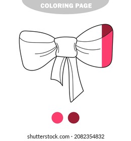 Simple coloring page. Hand drawn doodle bow isolated on white background. Vector illustration. Half painted picture with color samples