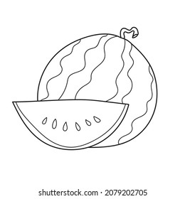 Simple coloring page. Illustration of isolated black and white watermelon for coloring book for kids