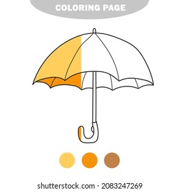 Simple coloring page. Illustration of isolated black and white umbrella for coloring book. Half painted picture with color samples