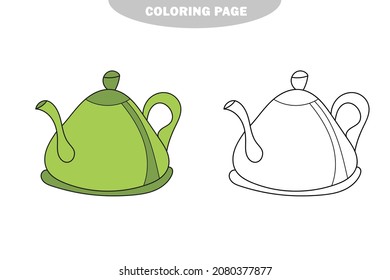 Simple coloring page. Kettle to be colored, the coloring book for preschool kids with easy educational gaming level. Color and black and white version