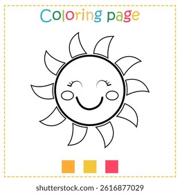 A simple coloring page for kids with a cute sun. Worksheets for kindergarten