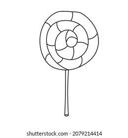 Simple coloring page. Line art black and white lollipop. Coloring book page for and kids. Vector illustration