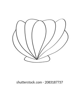 Simple coloring page. Line drawn round seashell on white isolated background. Summer ocean object. For coloring book pages.