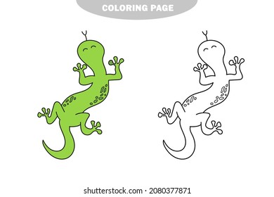 Página de coloreado simple. Lizard para los niños en estilo doodle. Esbozo vectorial sobre fondo blanco. Versión en color y en blanco y negro