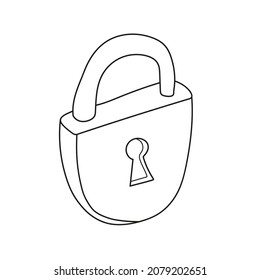 Simple coloring page. Metal Lock to be colored, the coloring book for preschool kids with easy educational gaming level.