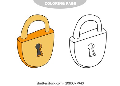 Simple coloring page  Metal Lock to be colored  the coloring book for preschool kids and easy gaming level  Color   black   white version