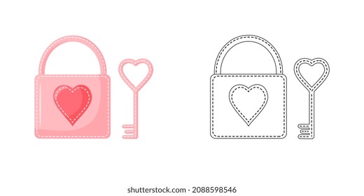Simple coloring page. Metal Lock to be colored, the coloring book for preschool kids with easy gaming level. Vector illustration