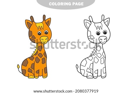 Simple coloring page. Outline clip art to color - giraffe. Black and white image. Color and black and white version