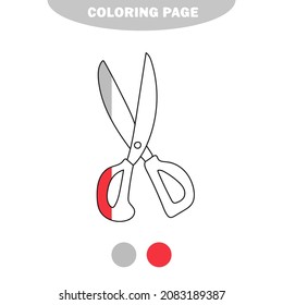 Simple coloring page. Outline scissors on a white background. Cartoon vector illustration of scissors. Half painted picture with color samples