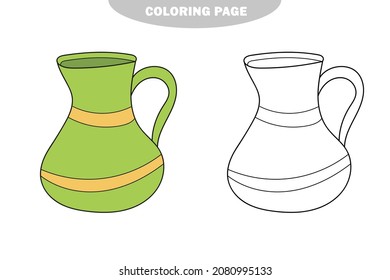 Simple coloring page. An outline vector of a water jug isolated on white background. Color and black and white version