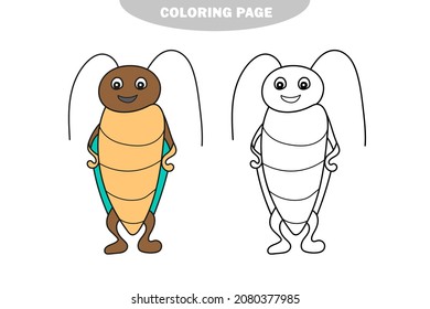 Simple coloring page. Outlined beetle. Vector line art illustration coloring page on white. Color and black and white version