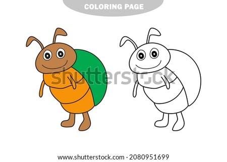 Simple coloring page. Outlined beetle. Vector line art illustration coloring page on white. Color and black and white version