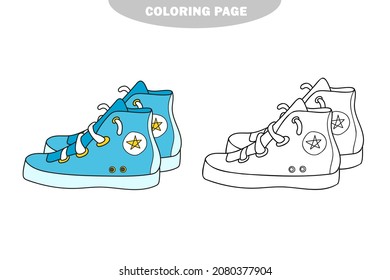 Simple coloring page. Running Shoe to be colored, the coloring book for preschool kids with easy gaming level. Color and black and white version