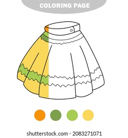 Simple coloring page. Skirt to be colored, the coloring book to educate preschool kids with simple game level. Half painted picture with color samples