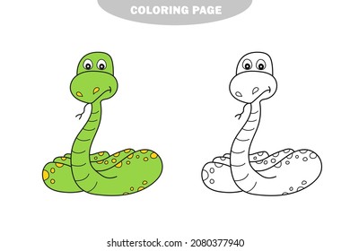 Simple coloring page. Snake to be colored, the coloring book to educate preschool kids - simple game level. Color and black and white version
