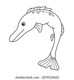 Simple coloring page. Stylized pike a long-bodied predatory freshwater fish. Worksheet for kids