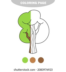 Página de coloreado simple. Árbol de verano a colorear. Libro de colorear para educar a los niños de preescolar. Imagen semipintada con muestras de color