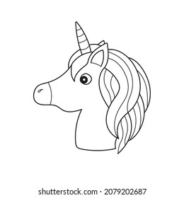 Simple coloring page. Unicorn. Magical animal. Vector artwork. Black and white. Coloring book pages for kids.