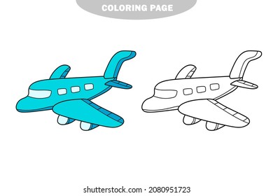Simple coloring page. Vector black and white plane isolated on white background. Cute transport illustration. Color and black and white version