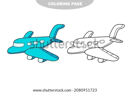 Simple coloring page. Vector black and white plane isolated on white background. Cute transport illustration. Color and black and white version