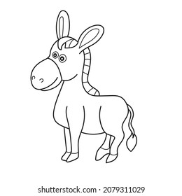 Simple coloring page. Vector illustration of Cartoon donkey - Coloring book on white