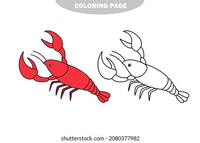 Simple coloring page. Vector illustration of Cartoon shrimp cancer - Coloring book. Color and black and white version