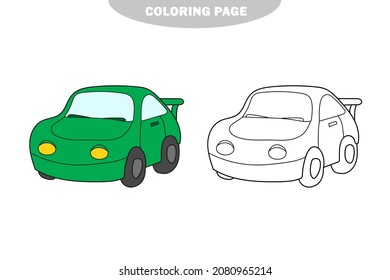 Página de coloreado simple. Ilustración vectorial del coche de caricatura - libro de colorear para niños. Versión en color y en blanco y negro