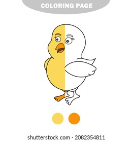 Simple coloring page. Vector illustration, funny baby chicken, on a white background, coloring pages. Half painted picture with color samples