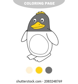 Simple coloring page. Vector illustration of Penguin cartoon - Coloring book for kids. Half painted picture with color samples