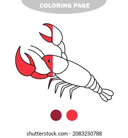 Simple coloring page. Vector illustration of Cartoon shrimp cancer - Coloring book. Half painted picture with color samples