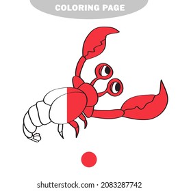 Simple coloring page. Vector illustration of Cartoon shrimp cancer - Coloring book. Half painted picture with color samples