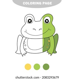 Simple coloring page. Vector illustration Cute Frog. Isolated on white background. Half painted picture with color samples