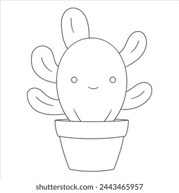 Simple coloring page. Vector illustration of cactus - cute pot for coloring book
