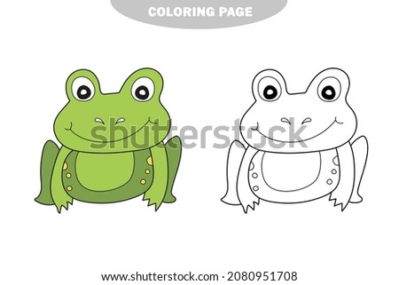 Simple coloring page. Vector illustration Cute Frog. Isolated on white background. Can be used for coloring book. Color and black and white version