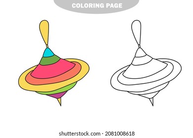 Simple coloring page. Vector isolated illustration, cute cartoon of hirligig toy. Color and black and white version