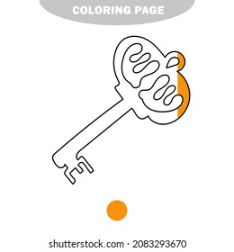 Simple coloring page. Vintage key. Black and white illustration for coloring book, pages. Half painted picture with color samples