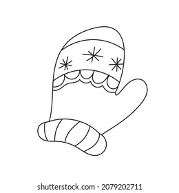 Página de coloreado simple. El invierno se tiñe al estilo doodle. Ilustración vectorial aislada en un fondo blanco. Para una postal, pegatina, libro de colorear