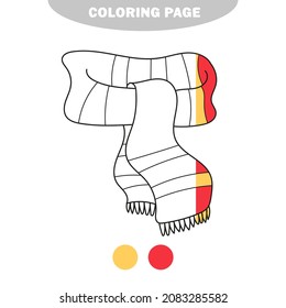 Simple coloring page. Winter scarf line icon. Black and white image for kids. Half painted picture with color samples