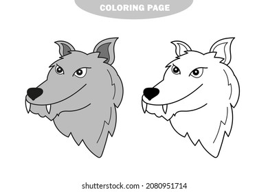 Simple coloring page. Wolf Head to be colored, the coloring book for preschool kids with easy gaming level. Color and black and white version