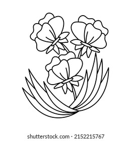 Simple Coloring pages for children. Flowers and leaves, botanical composition. Vector illustration