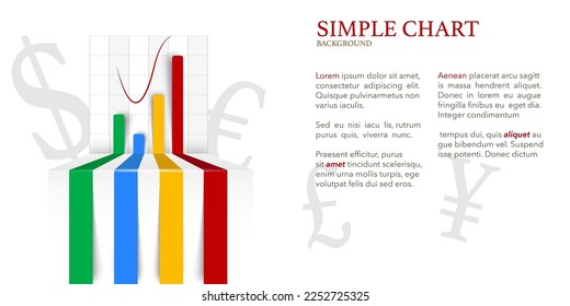 Simple colourful chart with grey currency symbols on white background