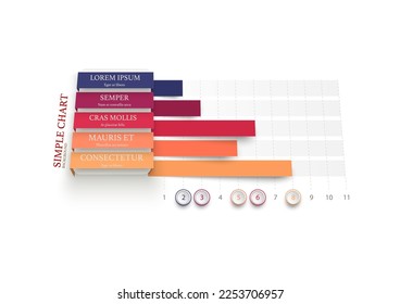 Simple colourful flat chart, graph, diagram, blue, red, purple, violet, orange, yellow bars on a white background. All elements easy to edit. Infographic elements. Vector illustration.