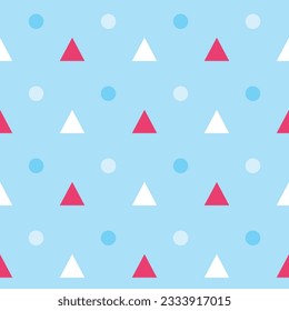 Simple colourful geometric Christmas flat design pattern with minimalist triangle and dot shape style ornamentation. Repeatable tessellation retro vintage backdrop texture isolated on white background