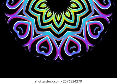 Simple colourful half circle flower line art pattern of indonesian culture traditional tenun batik ethnic dayak ornament	