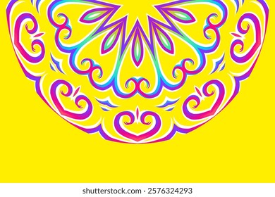 Simple colourful half circle flower line art pattern of indonesian culture traditional tenun batik ethnic dayak ornament	