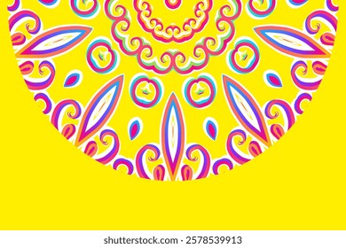 Simple colourful half circle flower line art pattern of indonesian culture traditional tenun batik ethnic dayak ornament	