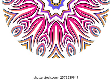 Simple colourful half circle flower line art pattern of indonesian culture traditional tenun batik ethnic dayak ornament	