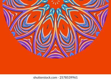 Simple colourful half circle flower line art pattern of indonesian culture traditional tenun batik ethnic dayak ornament	